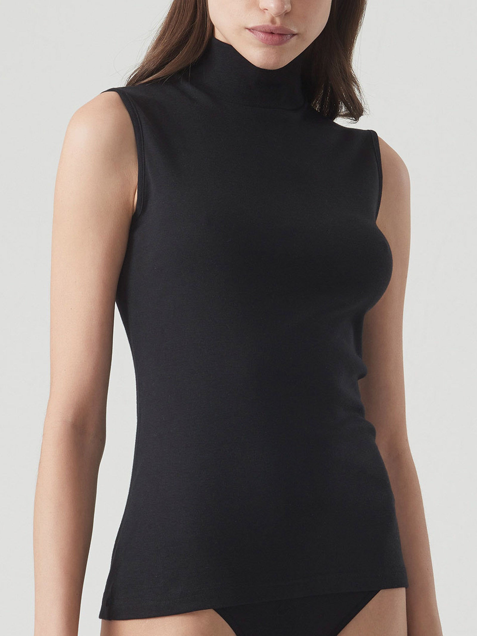 Ragno Thermo Cotton Smanicato Collo Alto Nero cotone