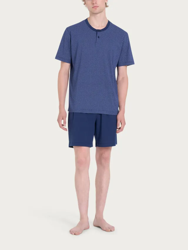 Ragno Pigiama Corto Serafino Jersey Cotone Blu Ancore