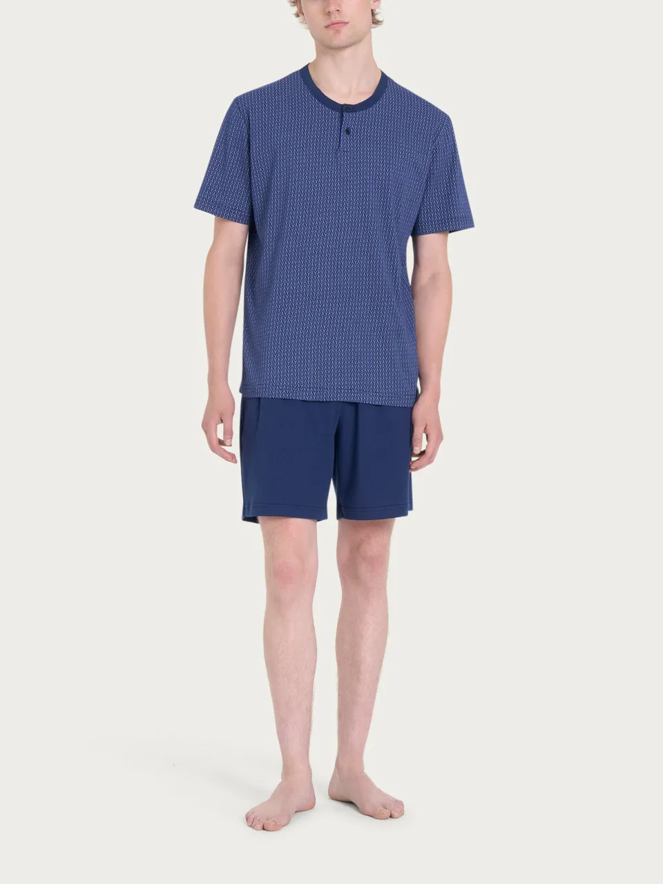 Ragno Pigiama Corto Serafino Jersey Cotone Blu Ancore