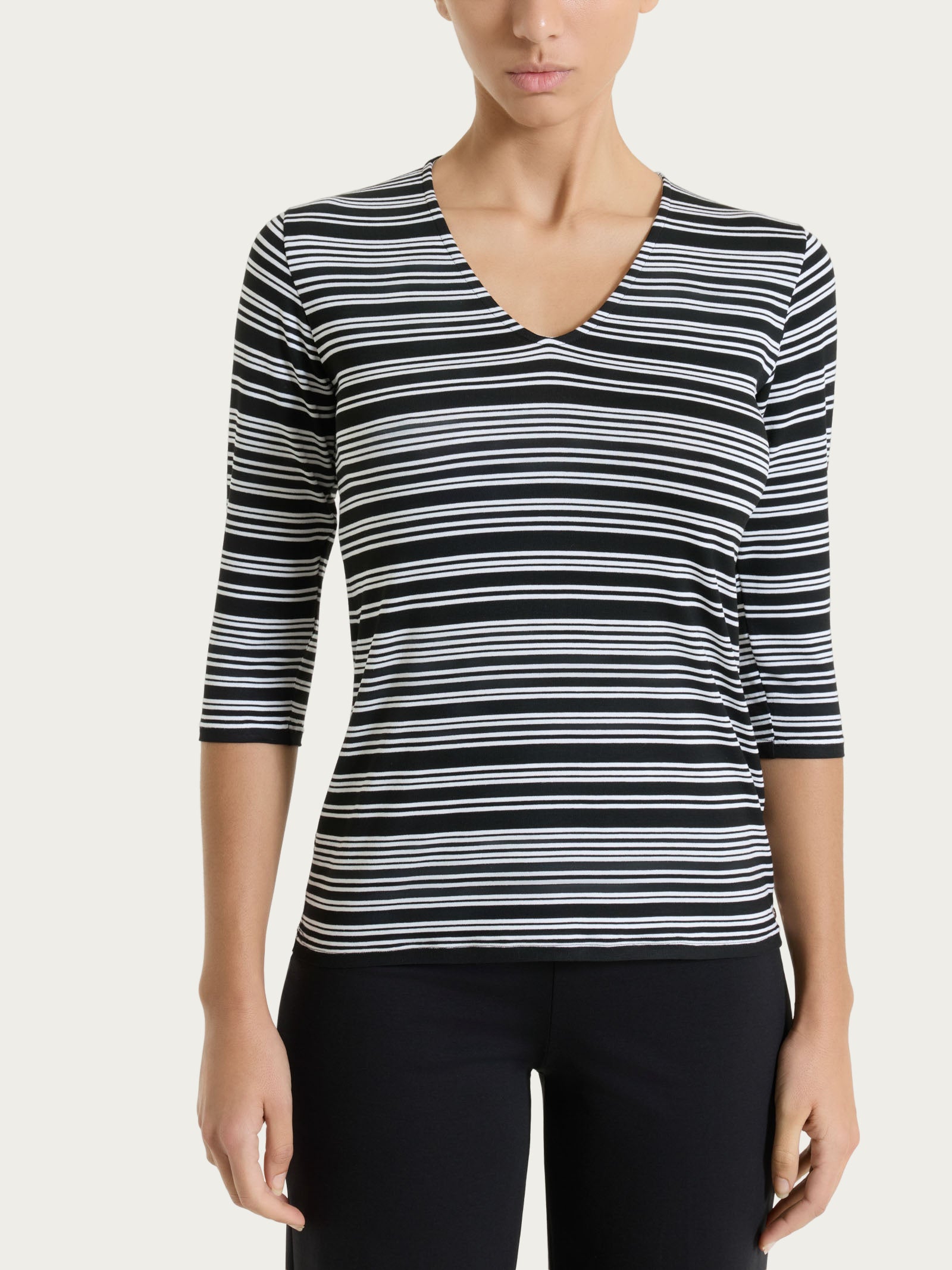 Ragno Viscosa Summer maglietta scollo a V righe Fant.Nero skinny