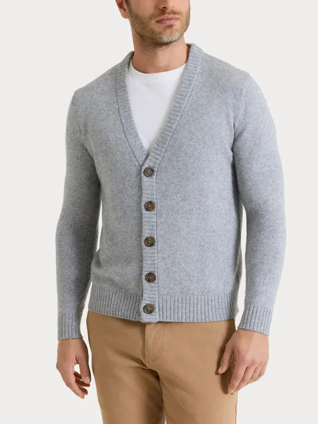 Ragno Natural Soft cardigan V Ghiaia Mel. lana