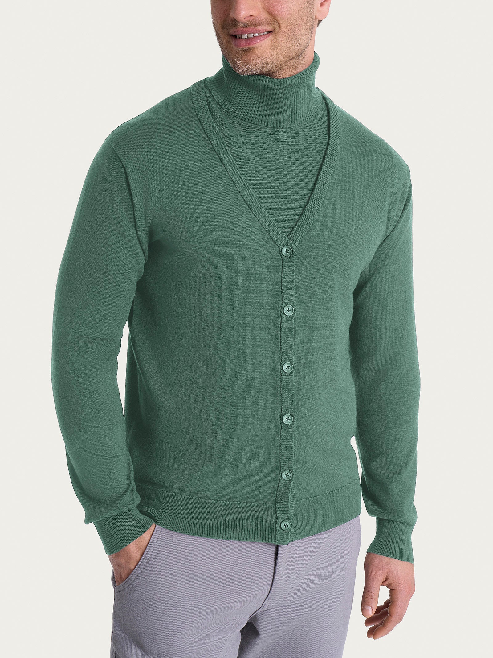 Ragno Merino Soft cardigan uomo verde Dark Forest lana