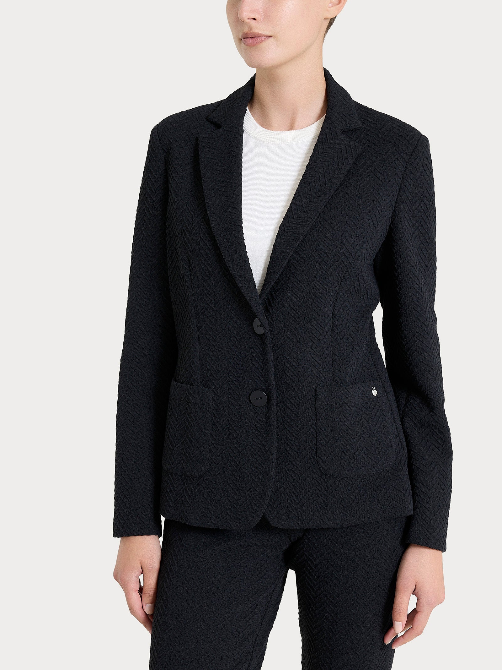 Ragno Compact blazer due bottoni jacquard spigato nero