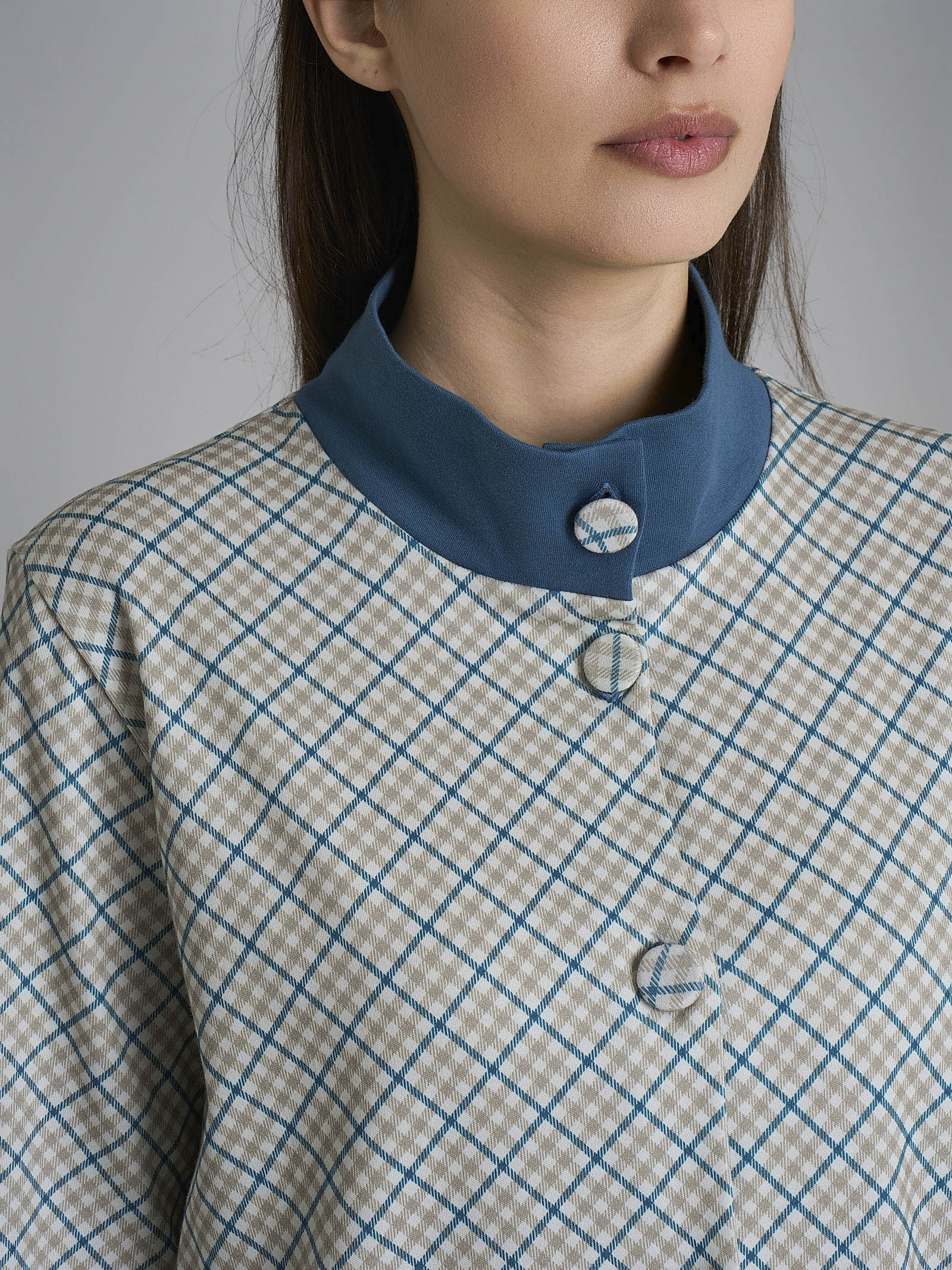 Ragno Vestaglia Tartan Aperta Cotone Real Teal Tartan