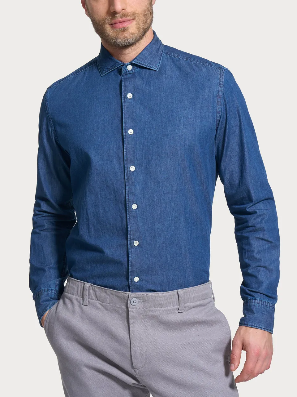 Ragno Super Denim camicia collo francese cotone Denim
