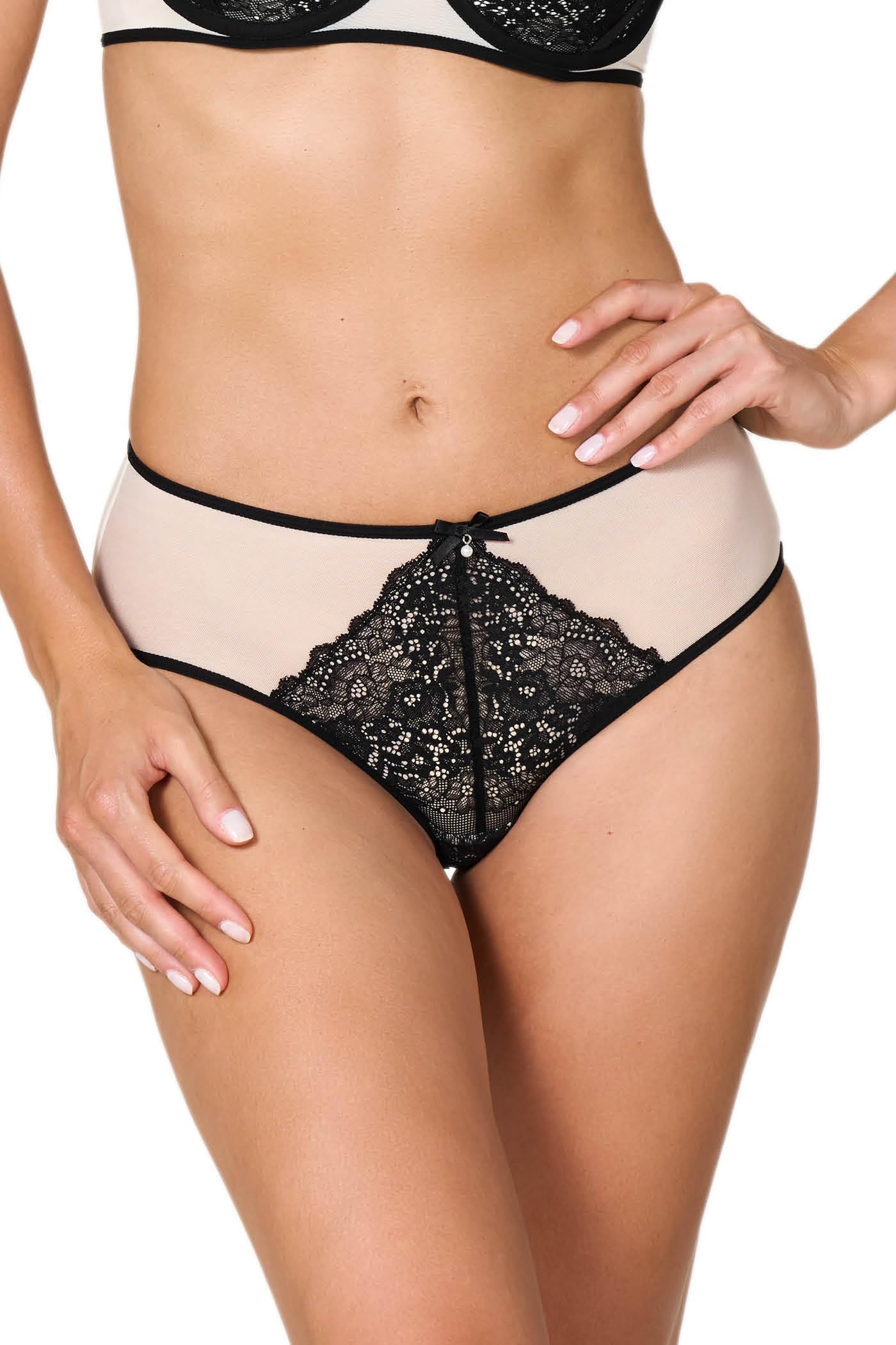 Goldenpoint Liquorice Slip Fianco Alto Mesh Pizzo