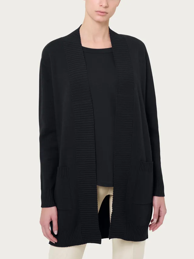 Ragno Four Seasons Cardigan donna nero lungo aperto misto viscosa