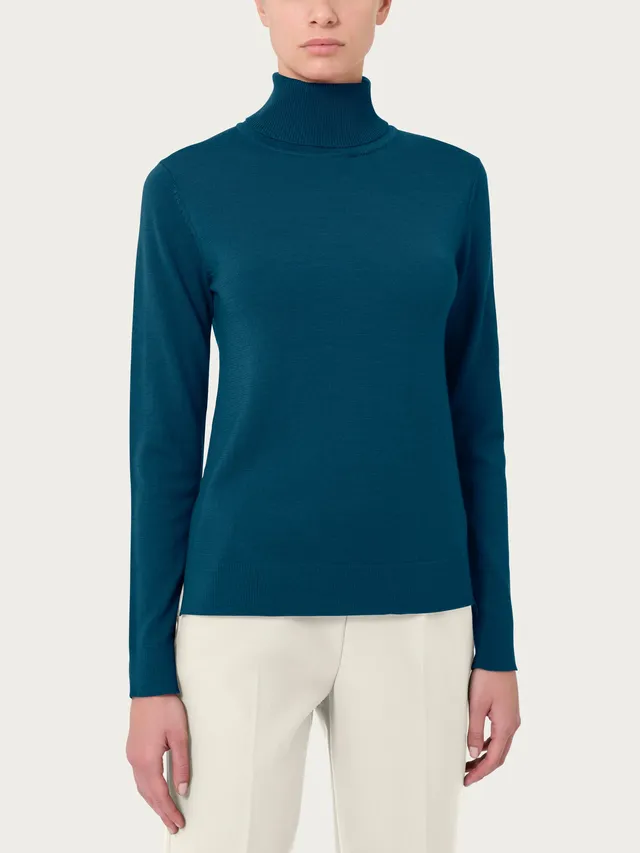 Ragno Merino Soft Dolcevita Maglia Reflecting Pond Pura Lana