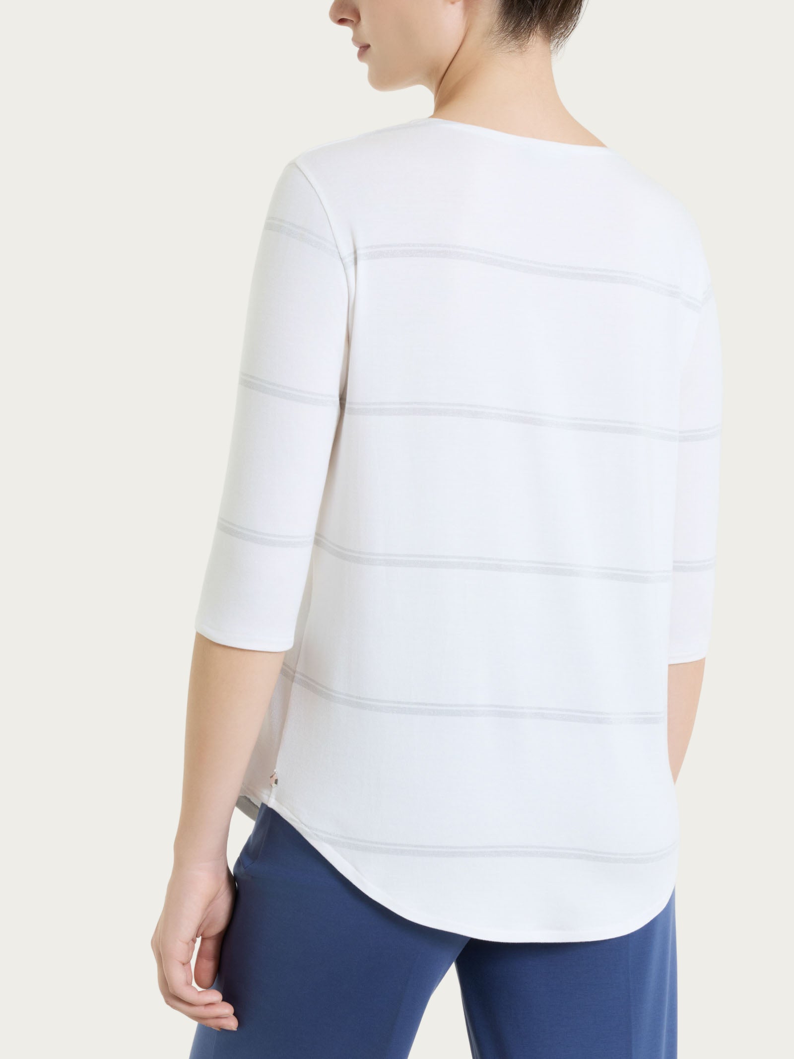 Ragno Viscosa Summer Maglietta Serafino Lurex t-shirt Bianco riga