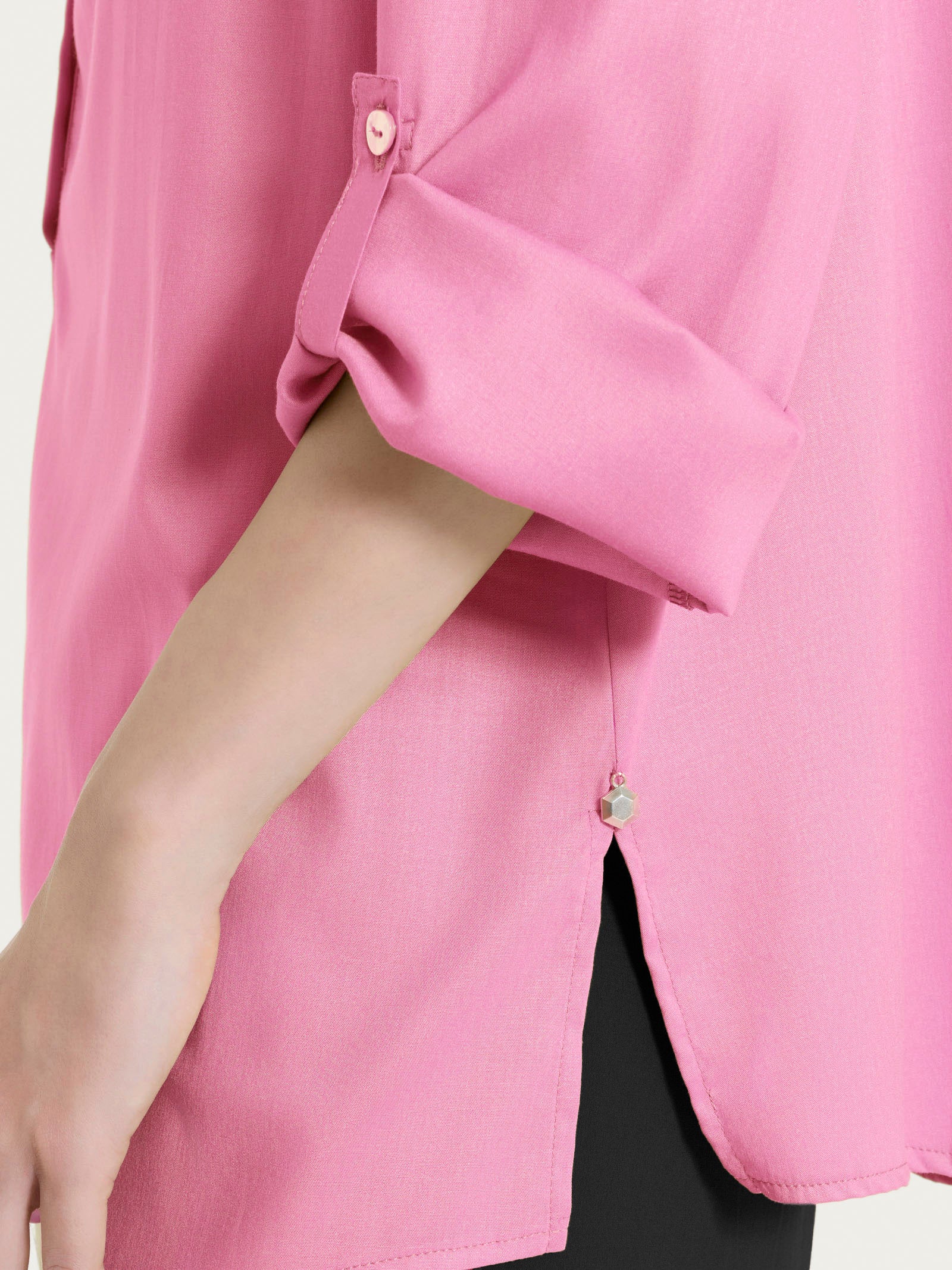 Ragno Voile Stretch Blusa Serafino Manica Risvoltabile Rosa viscosa elasticizzata