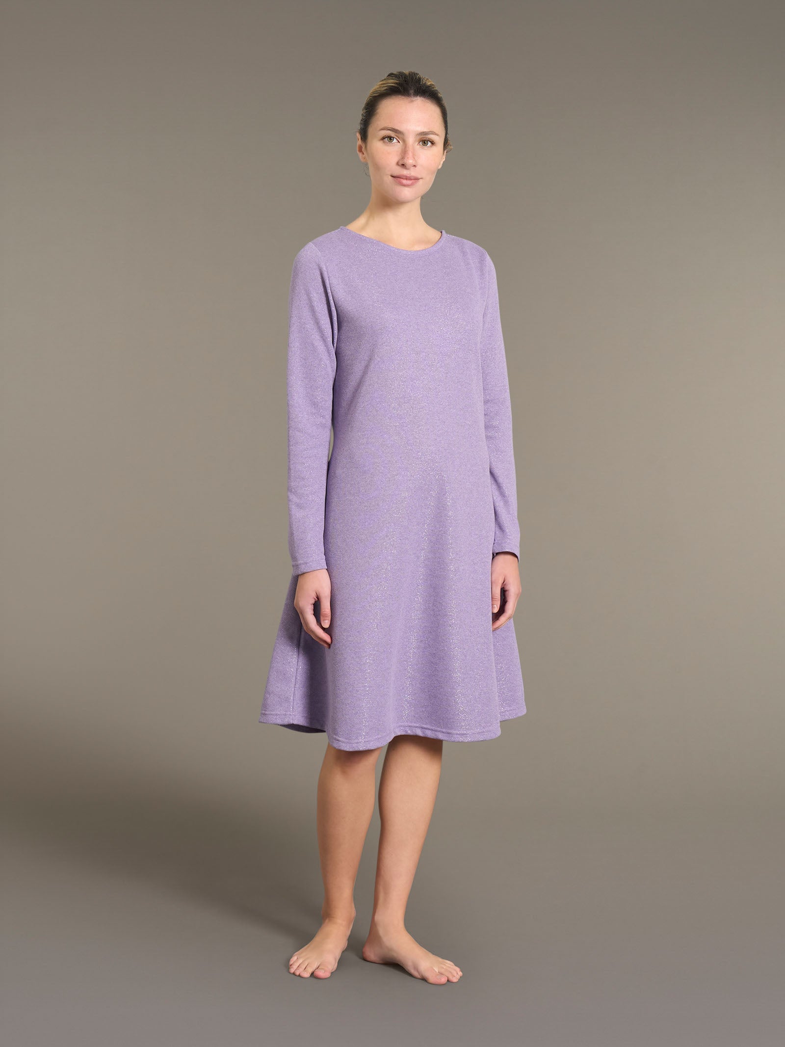 Ragno Camicia Notte Donna Manica Lunga Cotone Pile Lilla