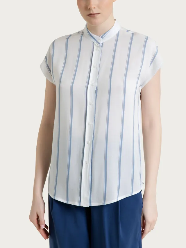Ragno EcoSeta Camicia Righe Dusty Blue manica corta