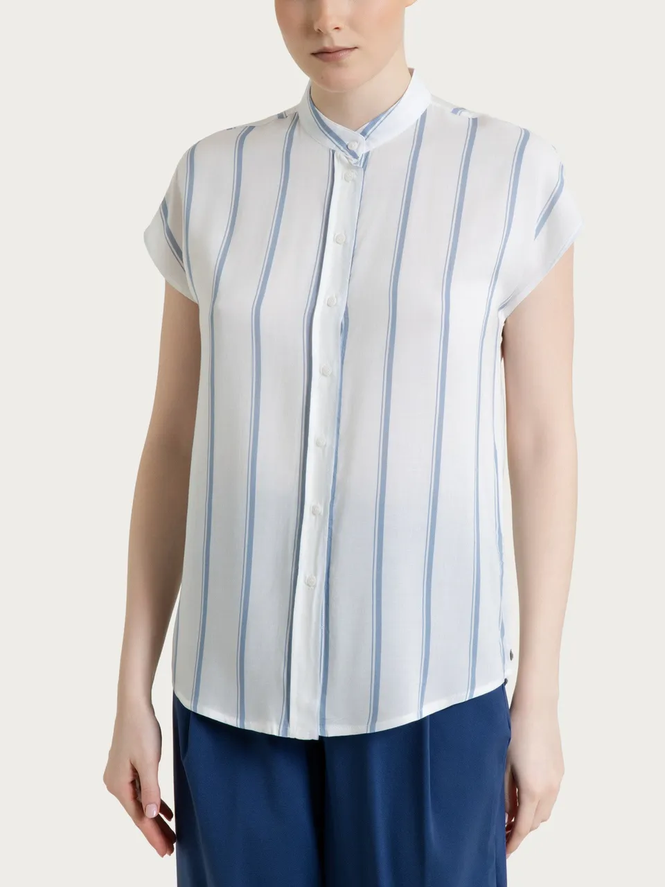 Ragno EcoSeta Camicia Righe Dusty Blue manica corta