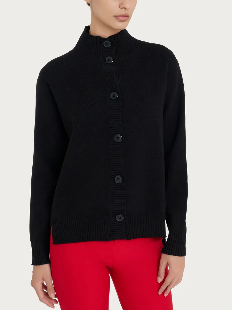 Ragno Super Soft cardigan Nero collo alto con bottoni