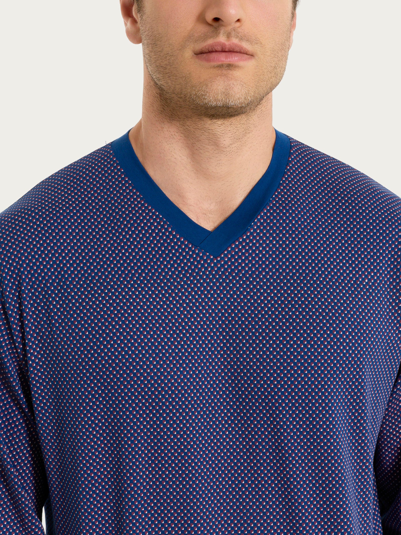 Ragno pigiama uomo blu scollo a V in jersey cotone