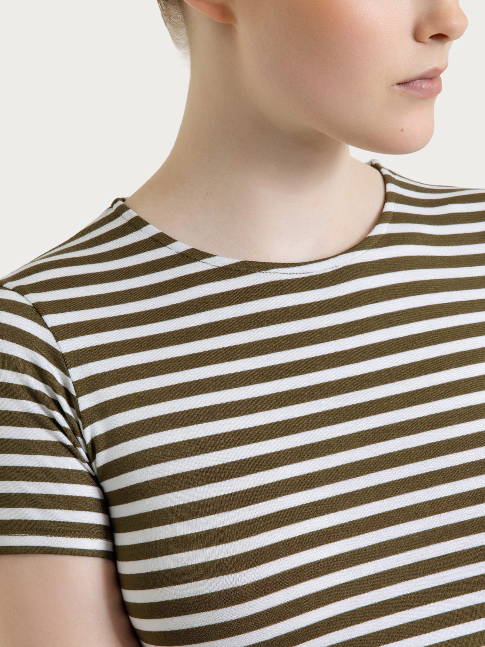 Ragno Perfetta Maglietta Skinny Rigata Viscosa Donna Verde Oliva