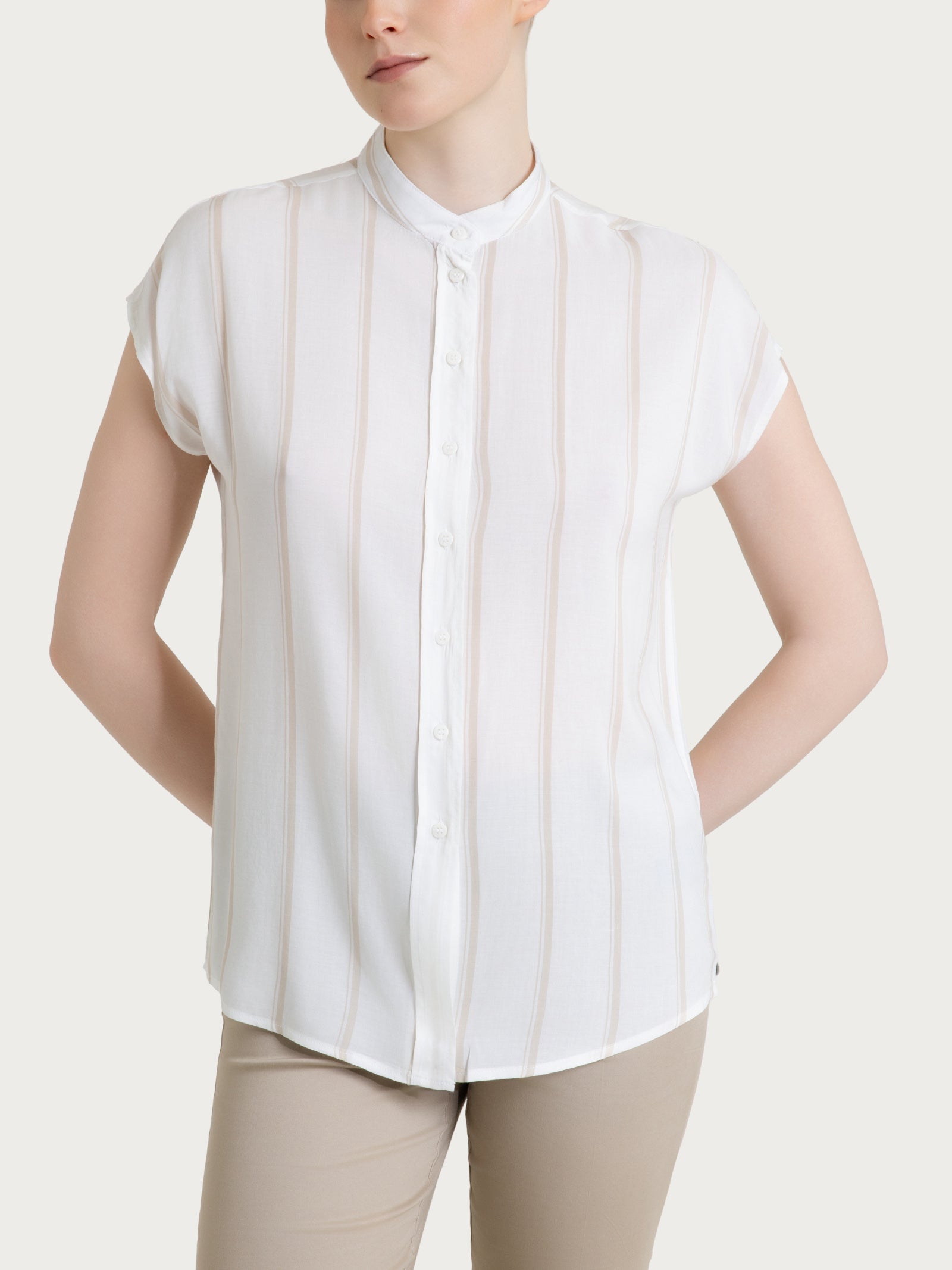 Ragno EcoSeta camicia righe manica corta Fant.Blanc