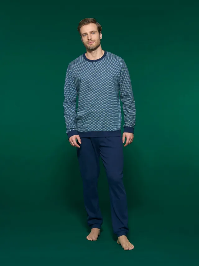 Ragno Pigiama Serafino Uomo Fant. Navy Blazer Caldo Cotone