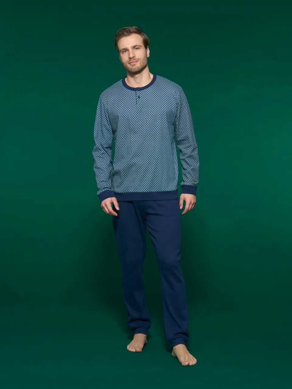 Ragno Pigiama Serafino Uomo Fant. Navy Blazer Caldo Cotone