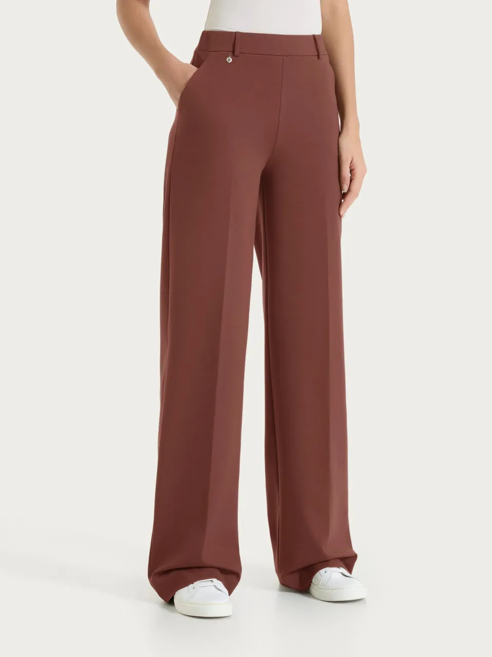 Ragno Compact Light Pantalone Palazzo Cappuccino con tasche