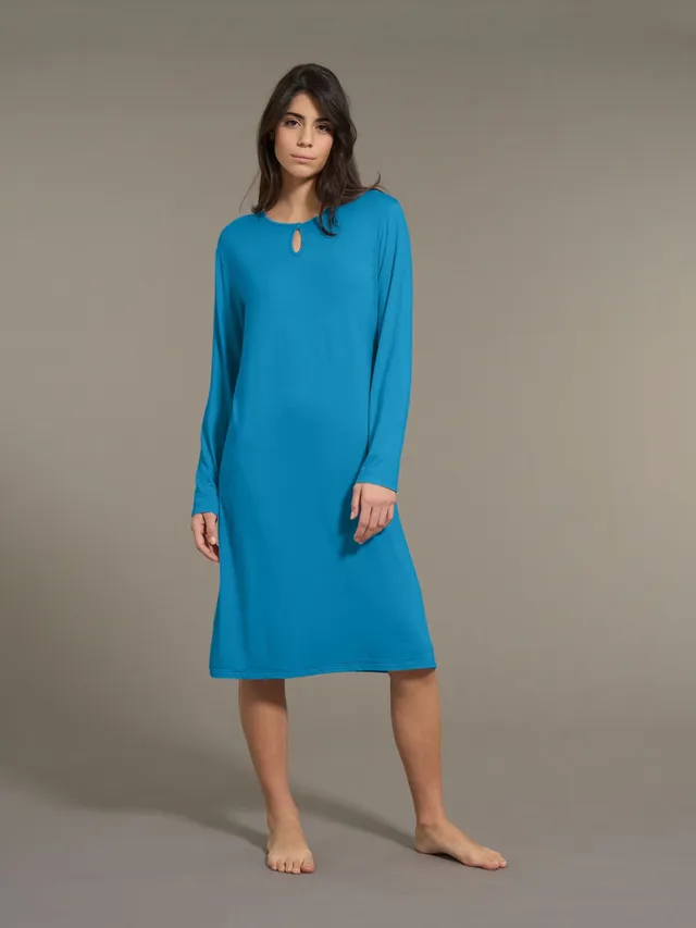 Ragno Micromodal Camicia Notte Lunga Blu Manica Lunga