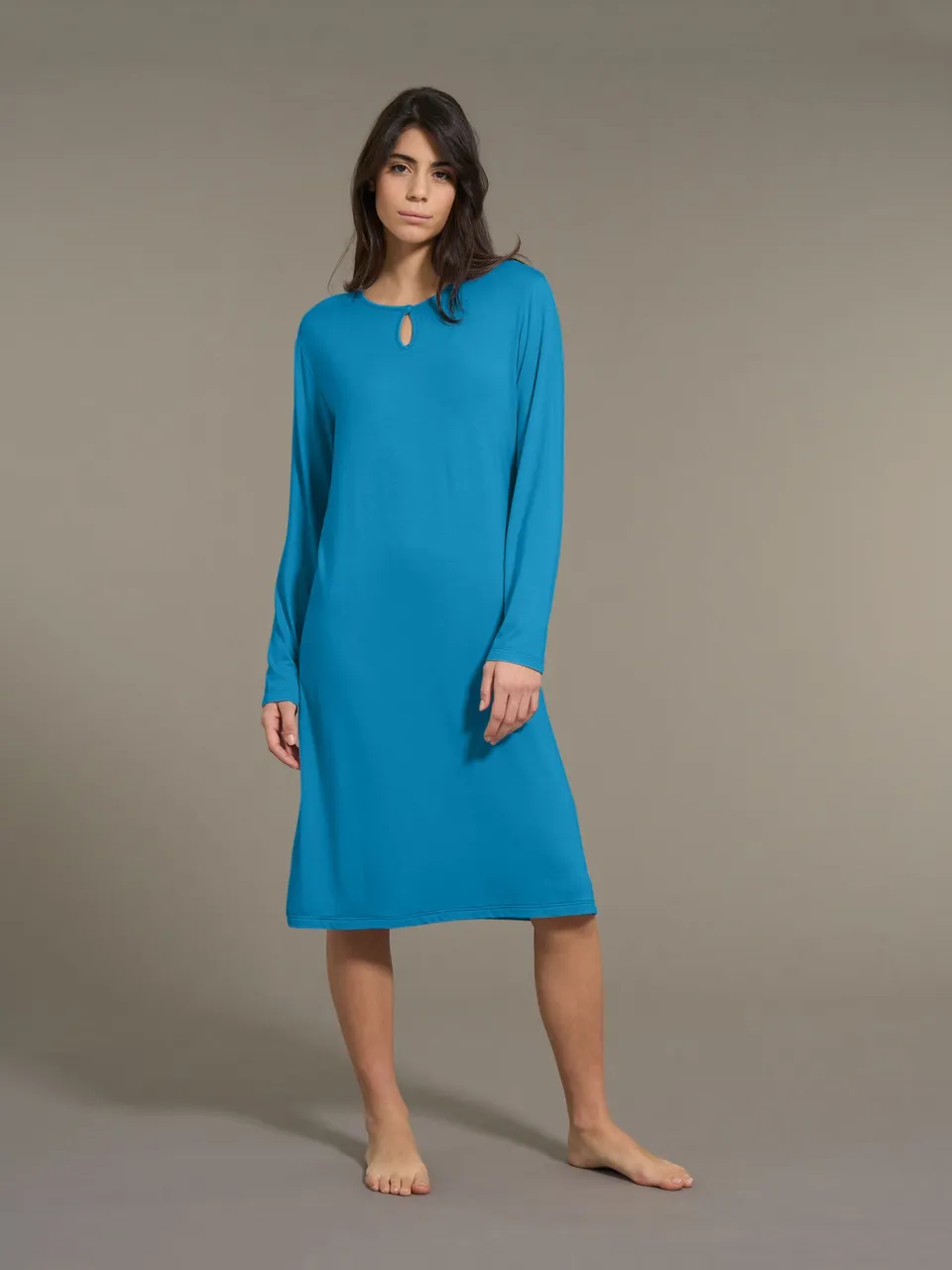 Ragno Micromodal Camicia Notte Lunga Blu Manica Lunga