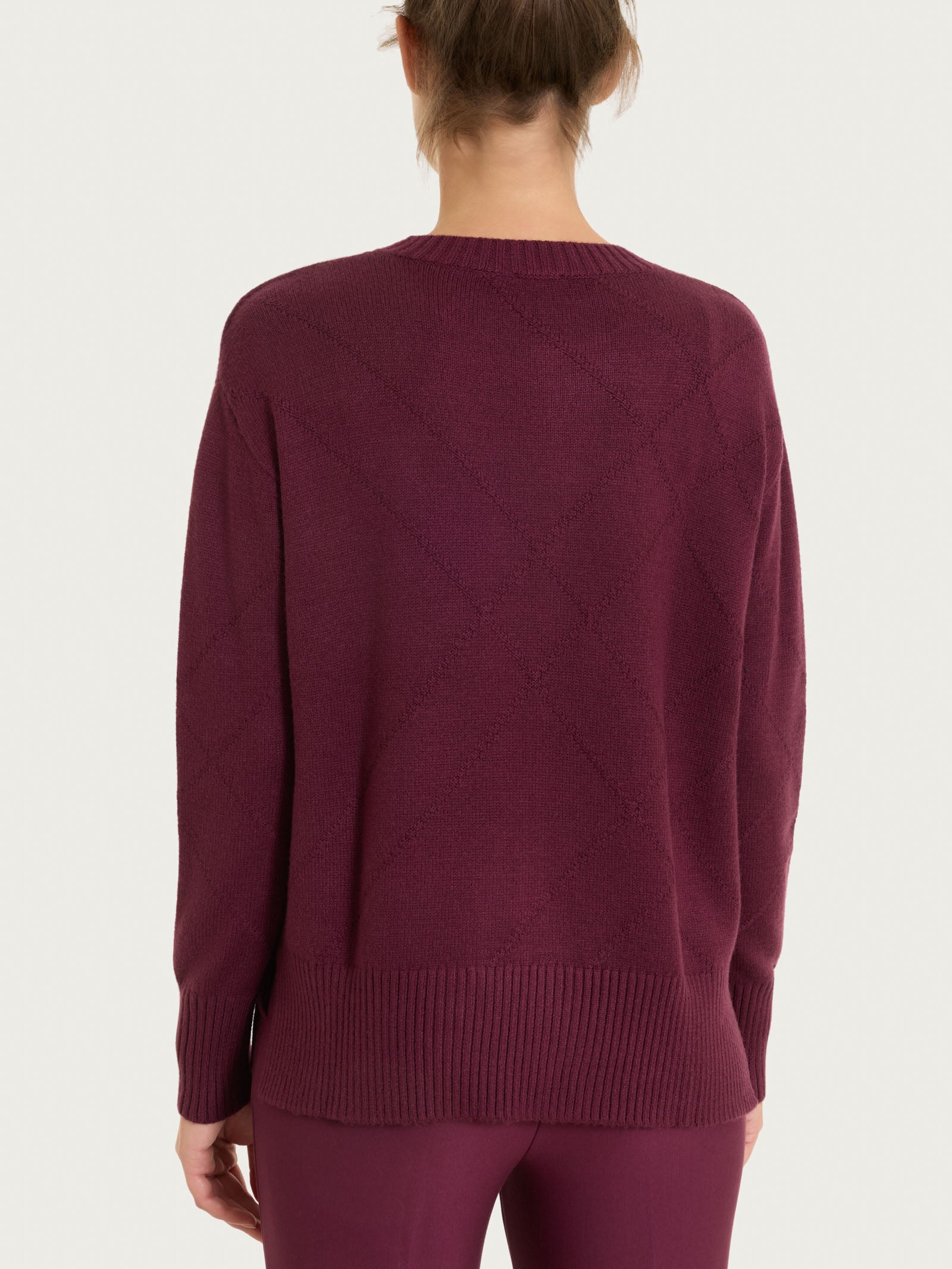 Ragno Super Soft Maglia Girocollo Check Viola Fig Calda