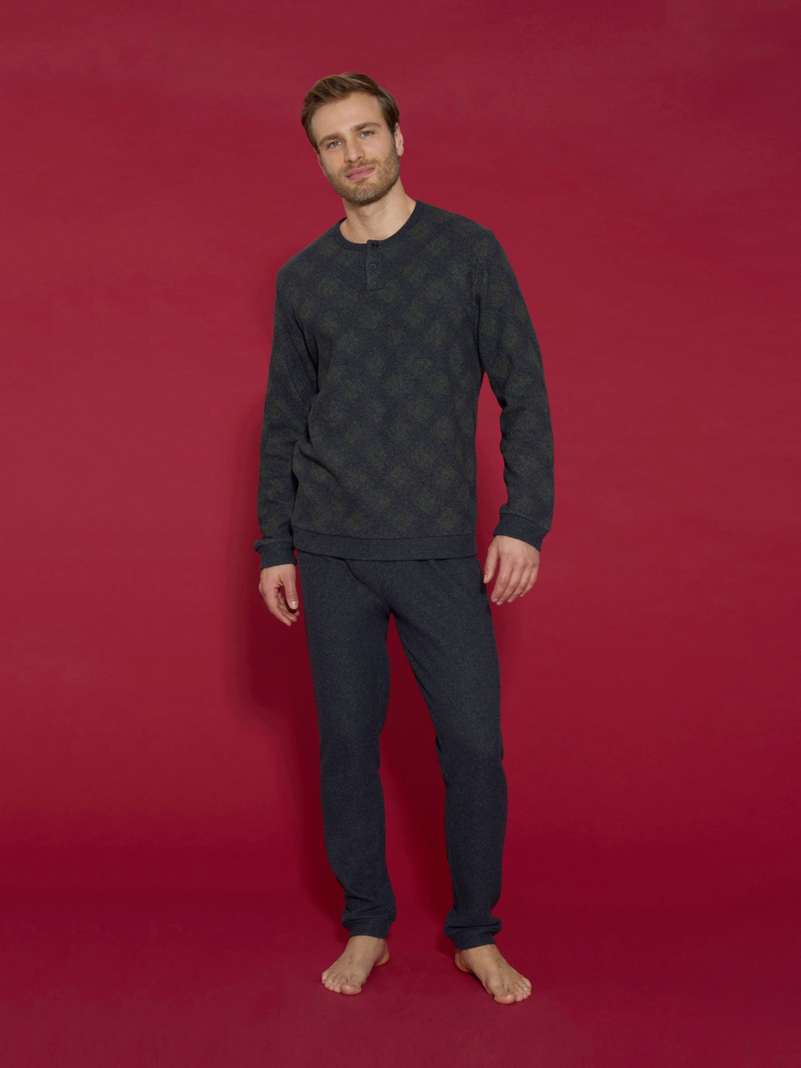 Ragno Cotton Eco Pile Pigiama Rain Forest Uomo Caldo Invernale