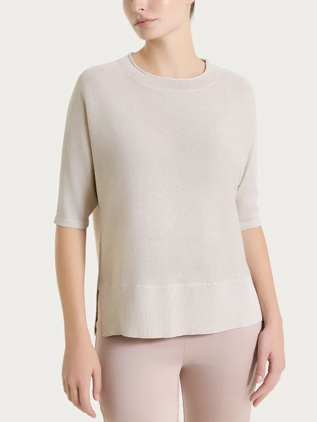 Ragno Maglia Manica Pipistrello Crepe Lurex Lilac Ash barchetta