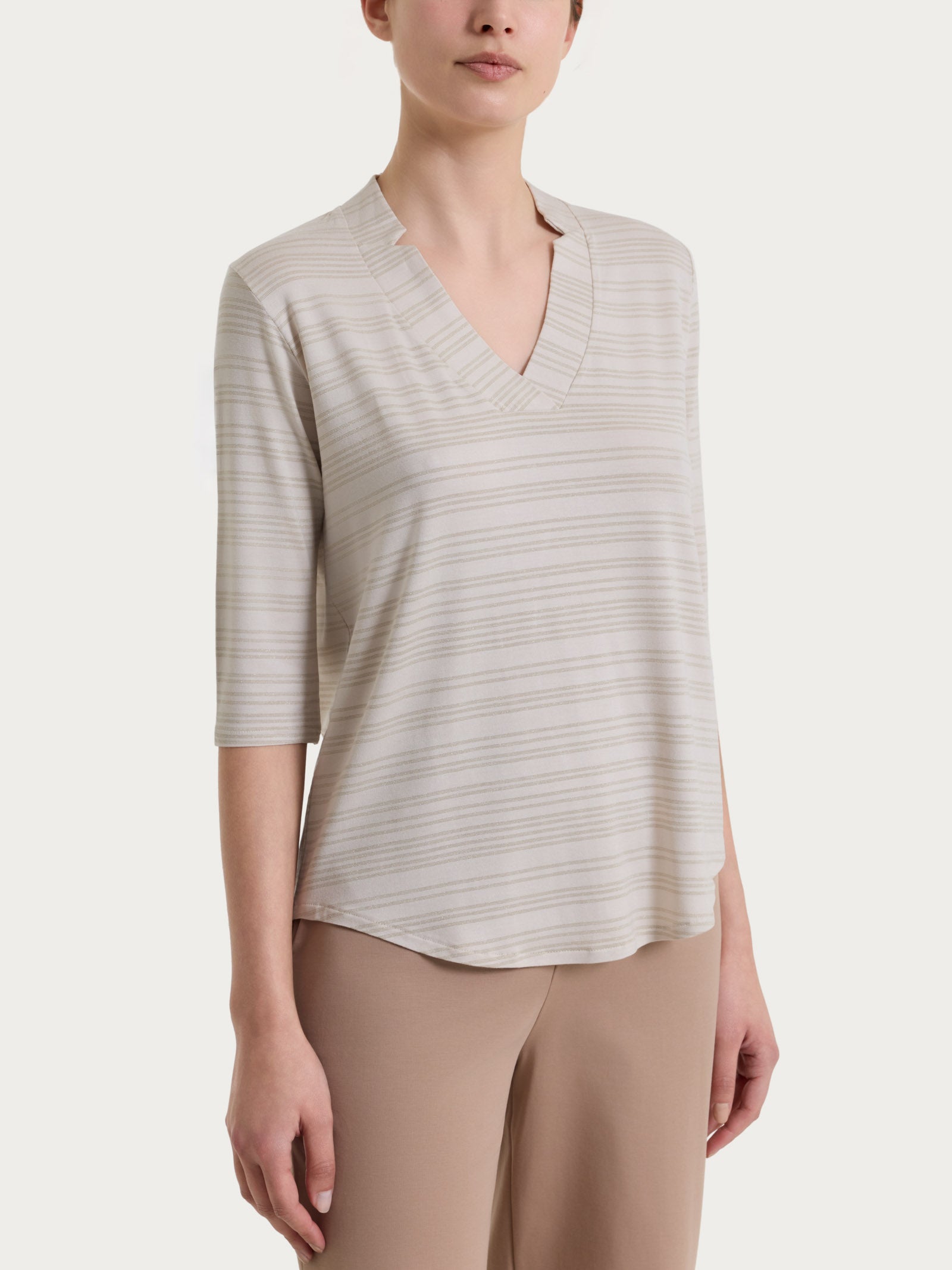 Ragno Viscosa Summer maglietta scollo V righe champignon