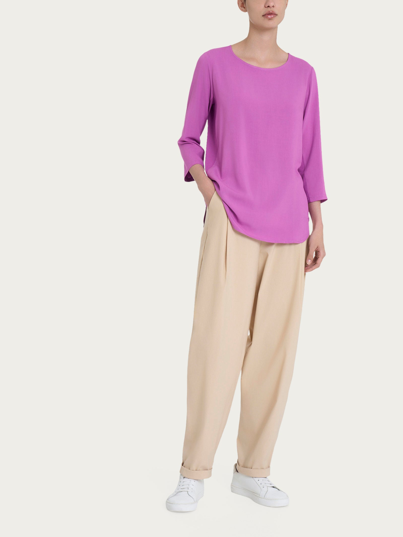 Ragno Viscosa Summer maglia girocollo viola Cattleya Orchid misto viscosa