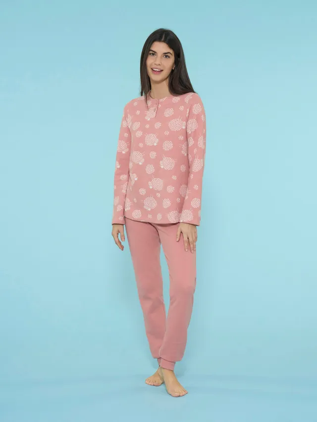 Ragno Cotton Eco Pile Pigiama Serafino Donna Fant.Pesco Caldo