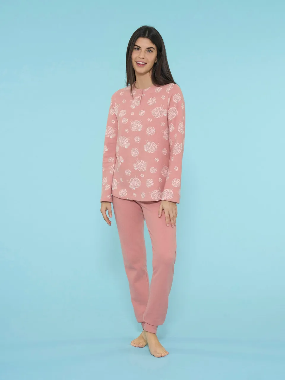 Ragno Cotton Eco Pile Pigiama Serafino Donna Fant.Pesco Caldo