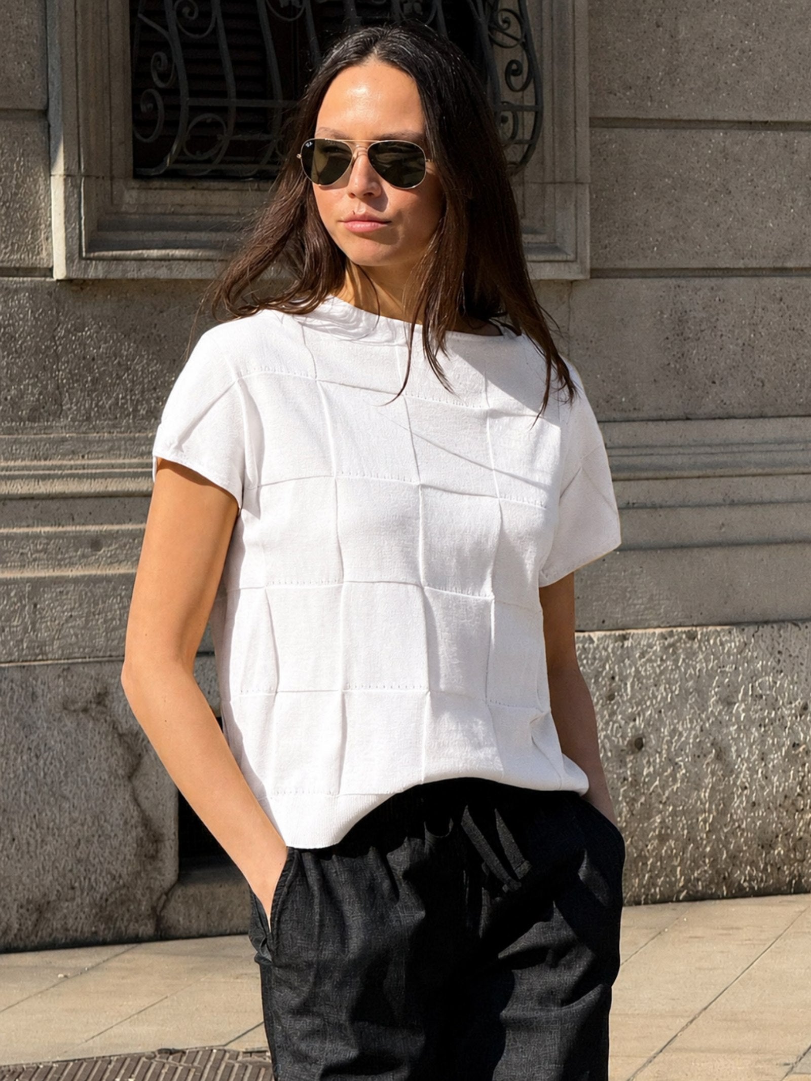 Ragno Puro Cotone Maglia Check Bianco Manica Corta
