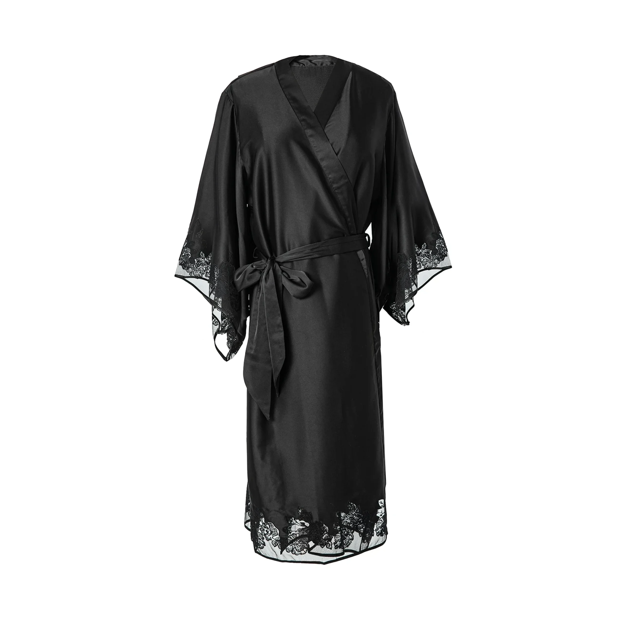 Maria Grazia Severi vestaglia kimono nera raso seta pizzo