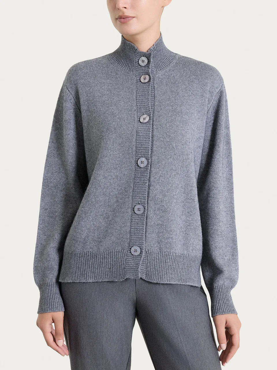 Ragno Natural Soft Cardigan Collo Alto Donna Ferro Melange