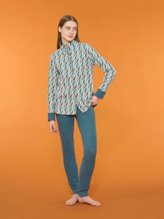 Ragno Cotton Eco Pile Pigiama Aperto Salvia pied de poule