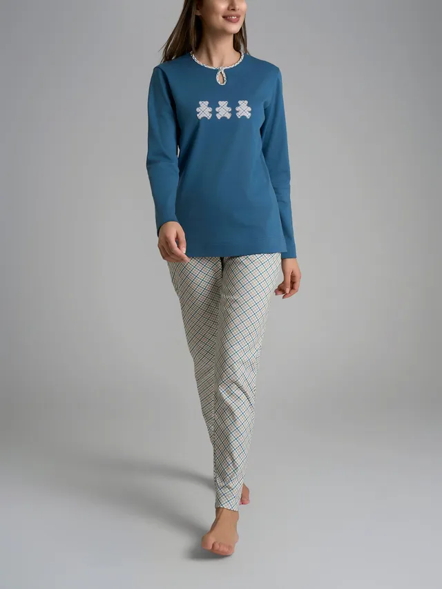 Ragno Sweet Emotion Pigiama Lungo Cotone Fant. Real Teal Tartan