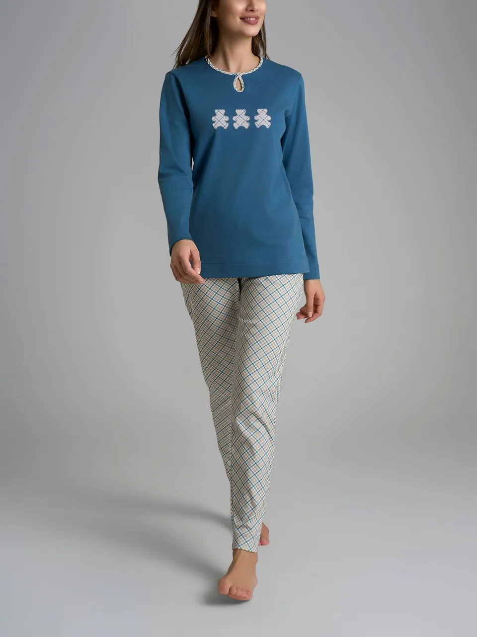 Ragno Sweet Emotion Pigiama Lungo Cotone Fant. Real Teal Tartan