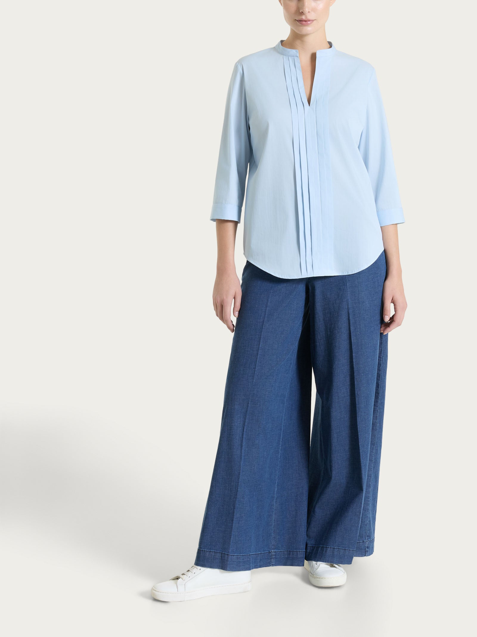 Ragno Puro Cotone camicia pieghe skyway scollo V