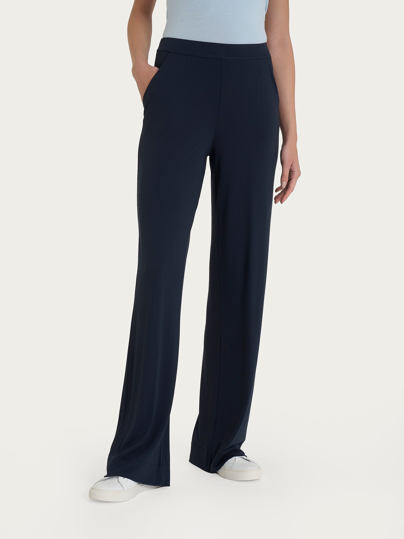 Ragno Viscosa Crepe Pantalone Ampio Bleu wide leg