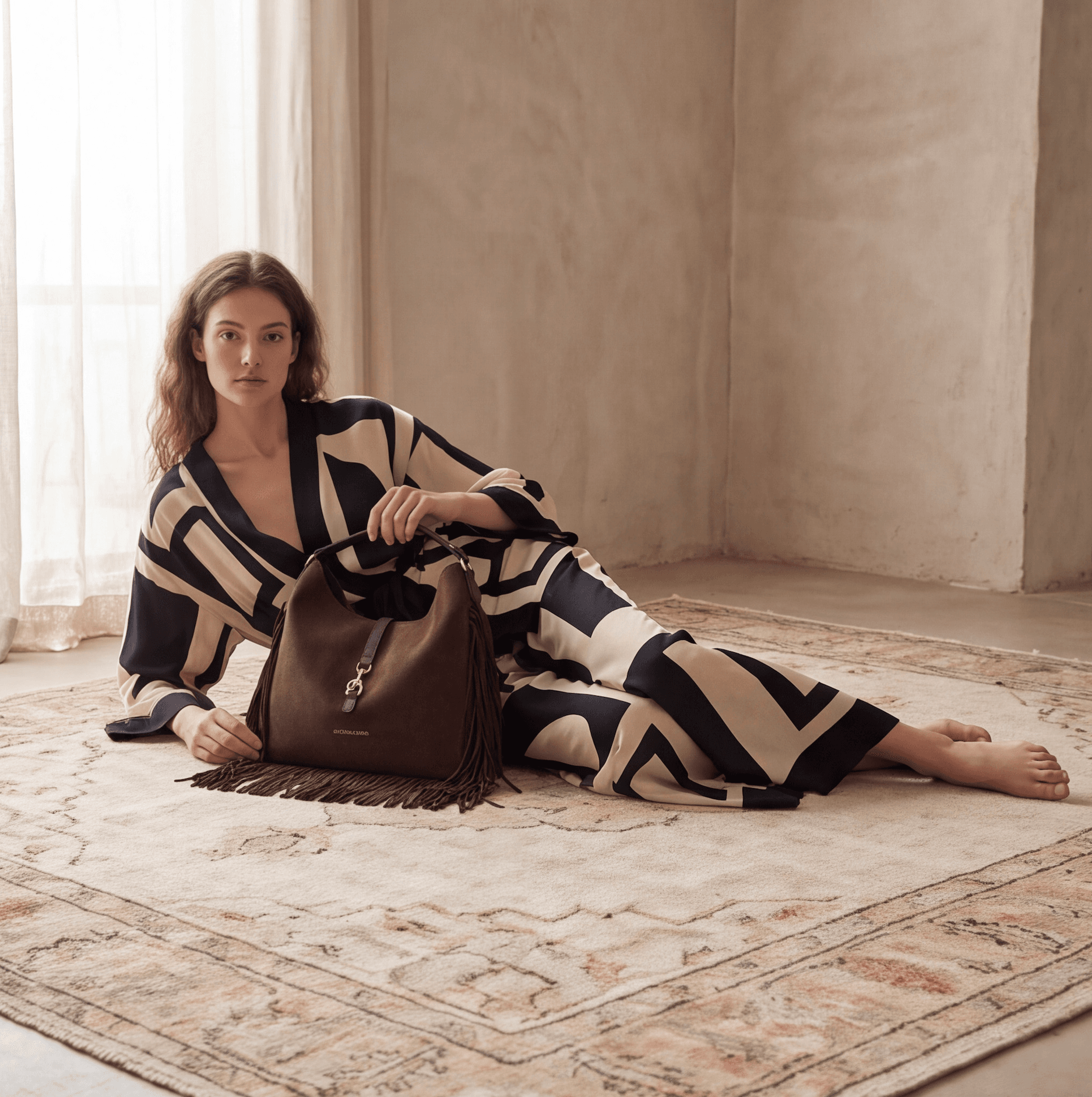 Maria Grazia Severi D8870 borsa hobo frange marrone tracolla