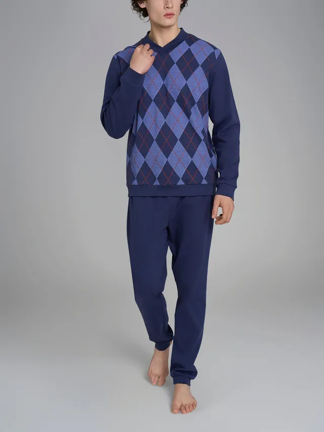 Ragno pigiama uomo lungo tartan Naval Academy cotone