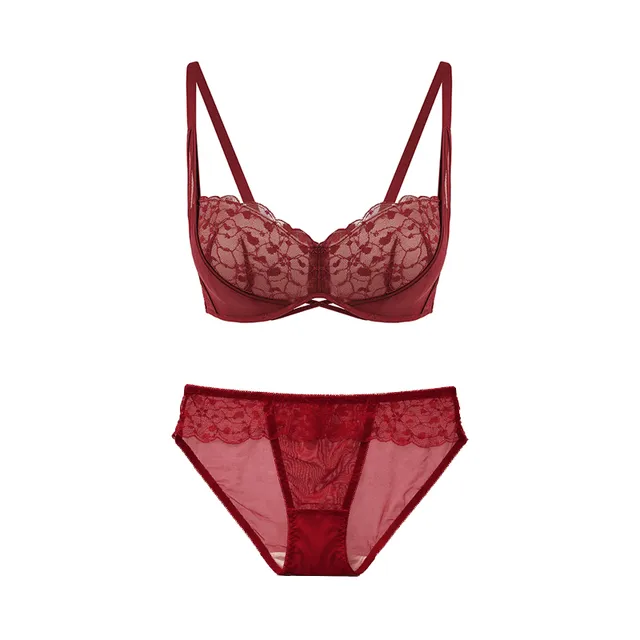 Maria Grazia Severi set intimo bordeaux in pizzo senza ferretto