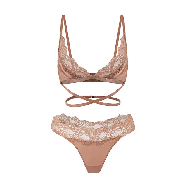 Maria Grazia Severi set intimo mocha in pizzo e seta