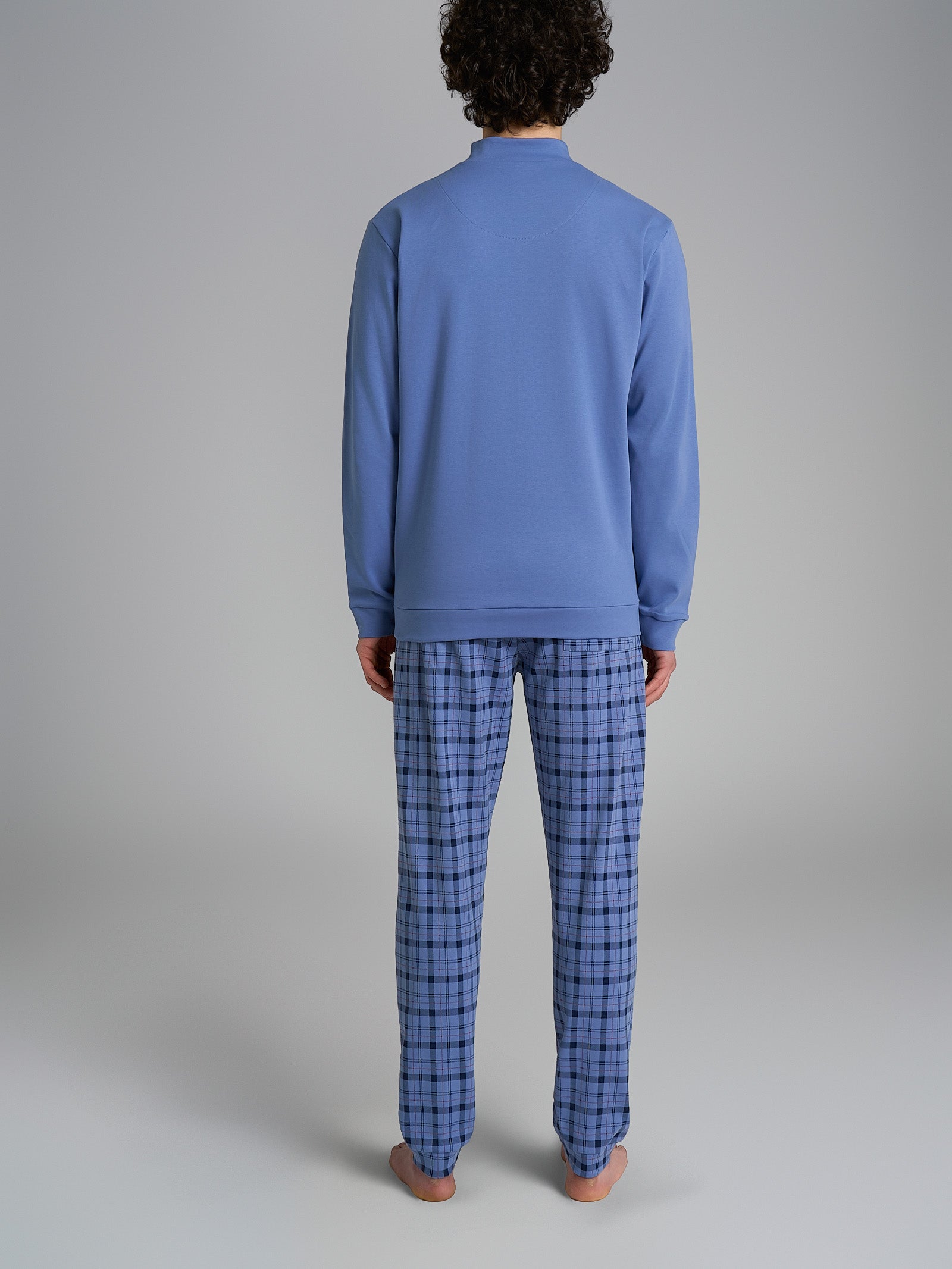 Ragno Interlock Pigiama Lupetto Cotone Tartan Blu Uomo