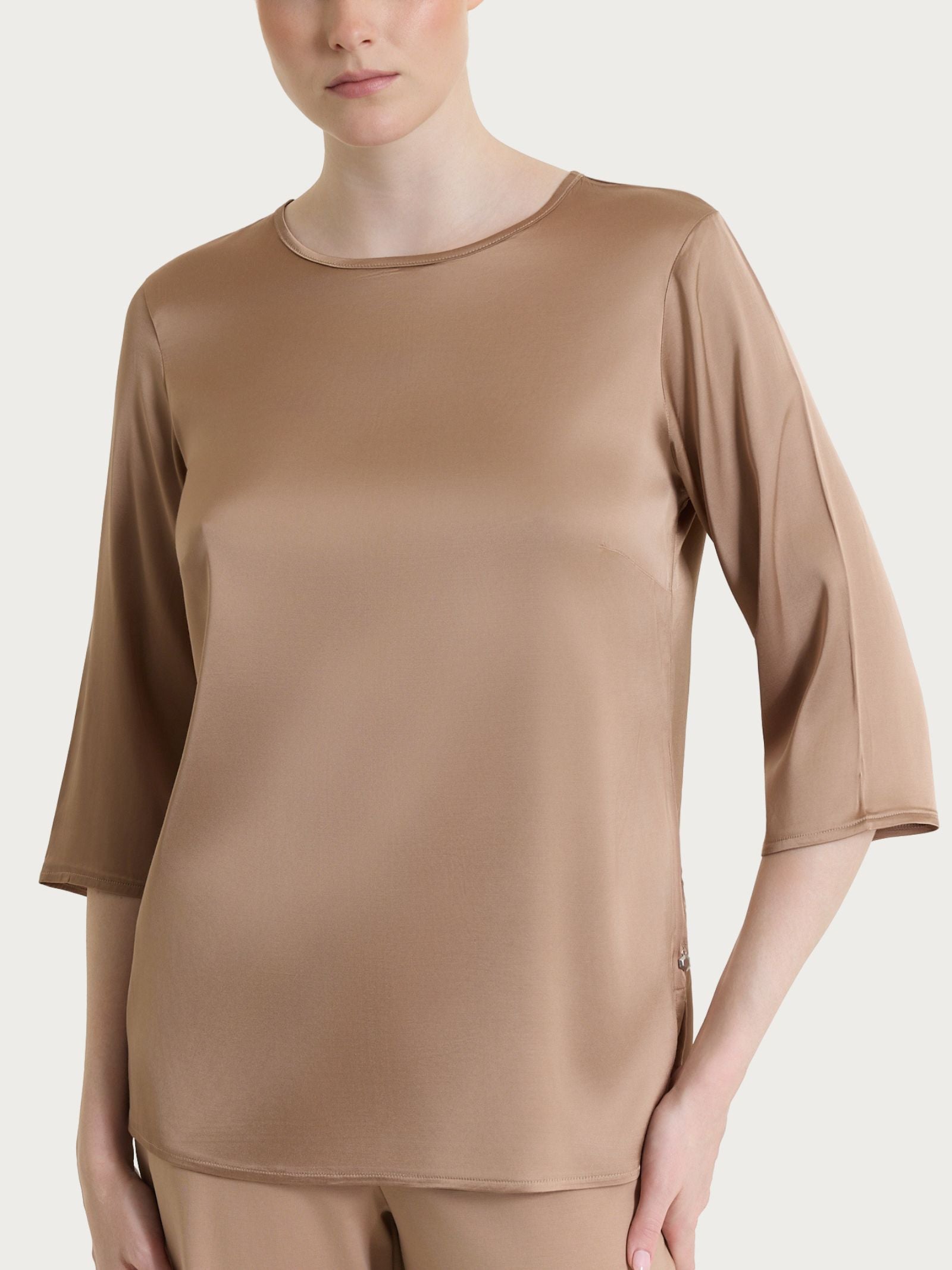 Ragno Stretch Satin blusa manica 3/4 Warm Taupe viscosa