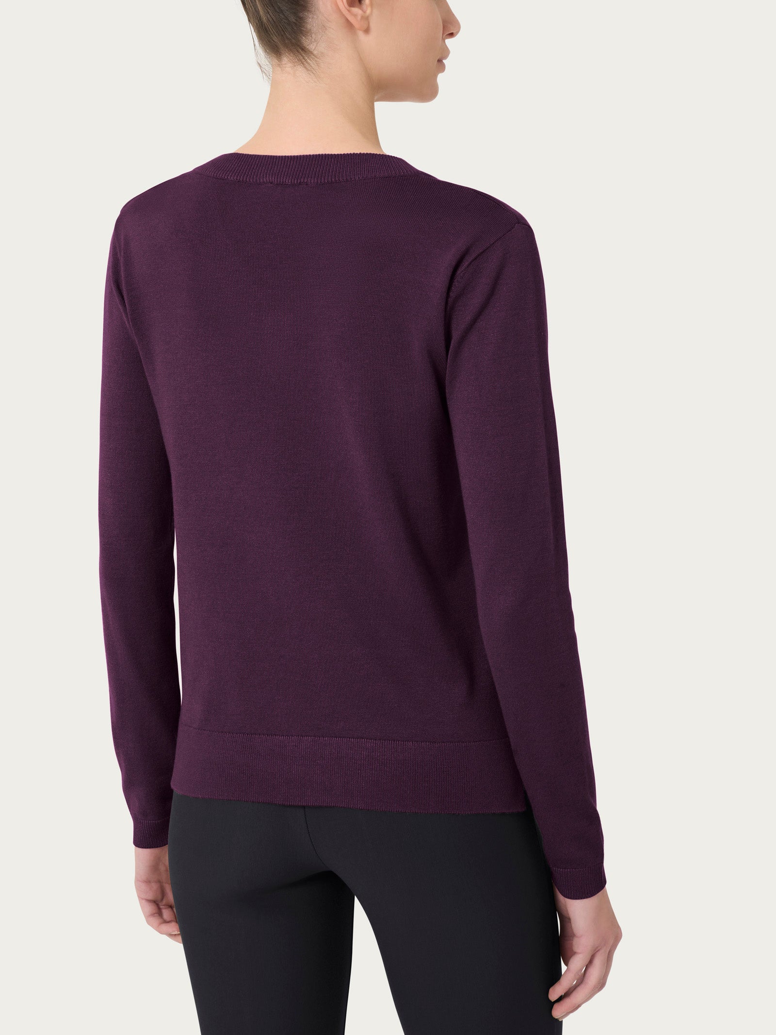 Ragno Four Seasons Maglia scollo a V Plum Perfect manica lunga
