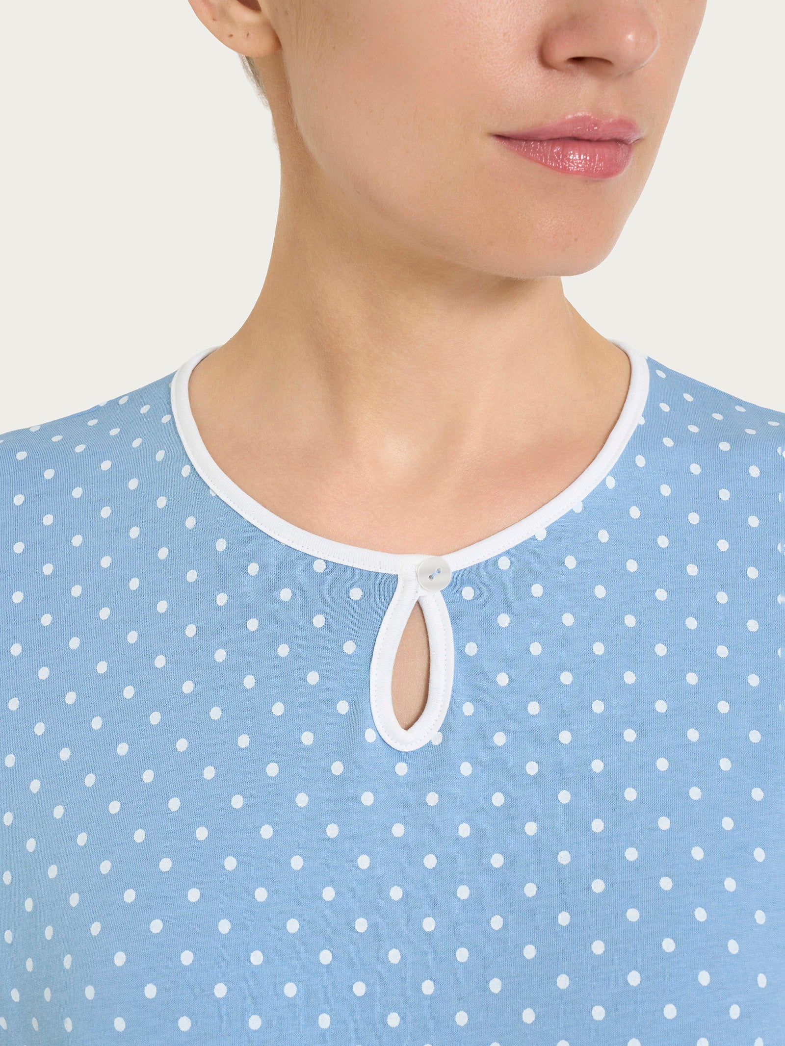 Ragno Jersey Cotone pigiama pois goccia azzurro Della Robbia
