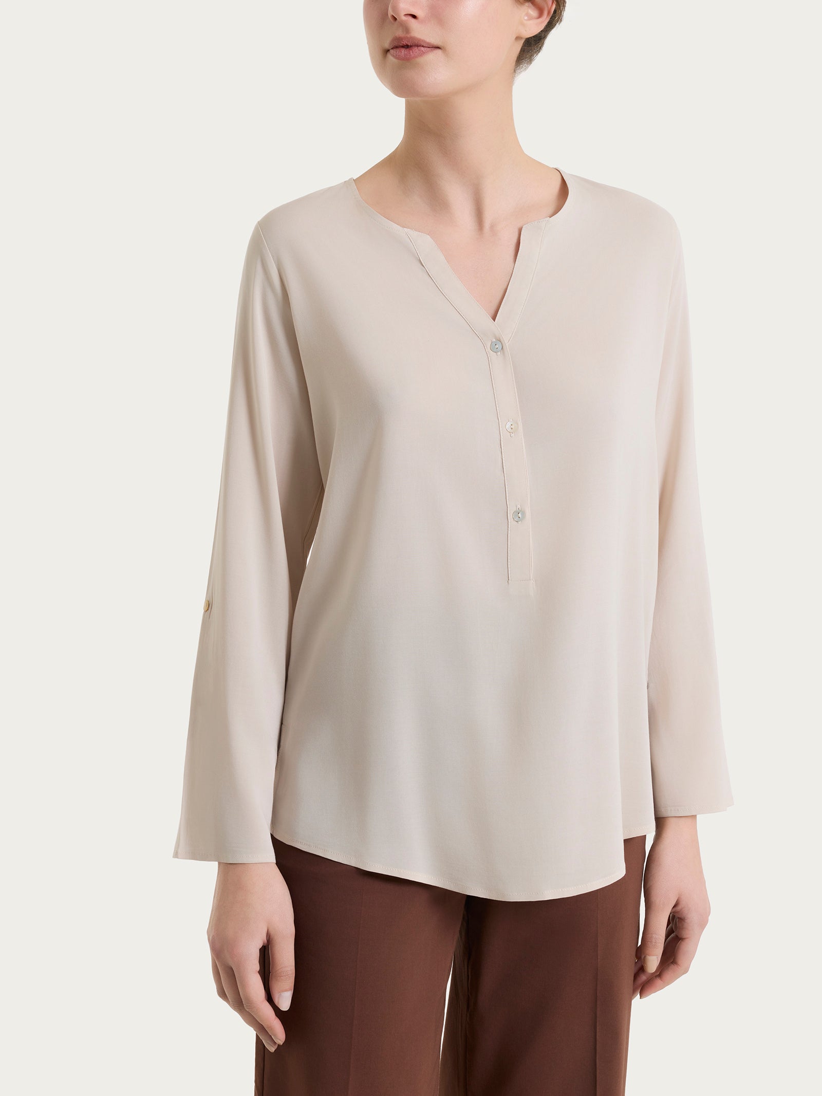 Ragno Voile Stretch blusa serafino Champignon leggera